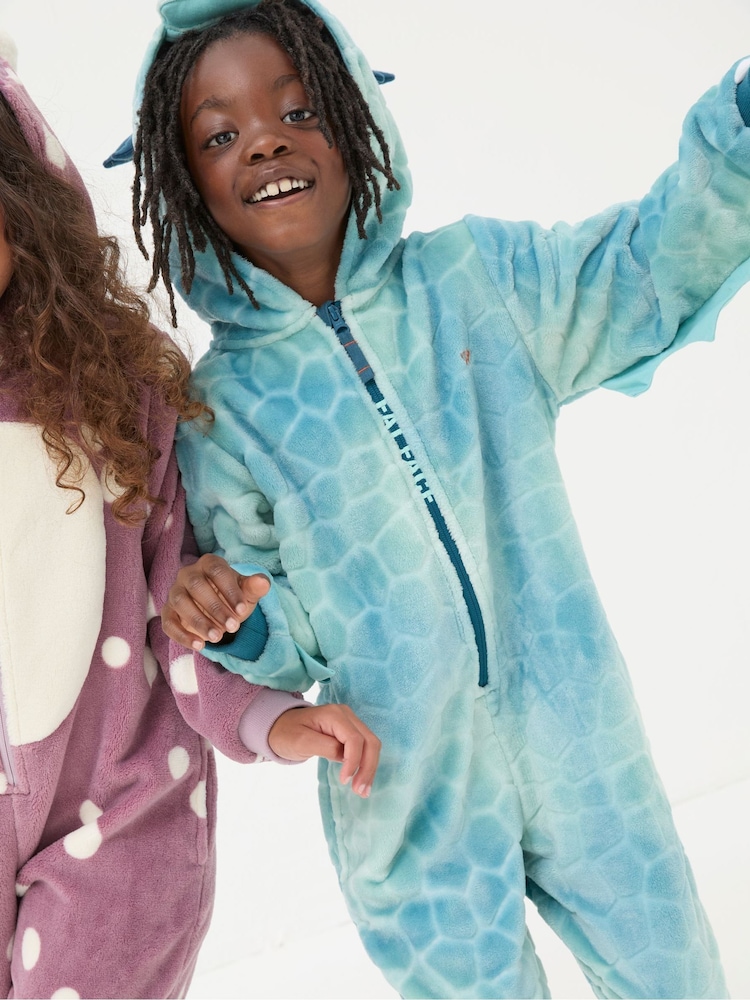 Tuta Intera Dragon Fatface Blue Ice Per Bambini, Microfibra Morbida E Calda, Taglia 6-7 Anni