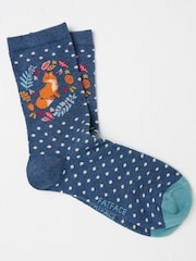 FatFace Blue Fox Wreath Womens Socks 1 Pack (size 4-7) - Image 1 of 2