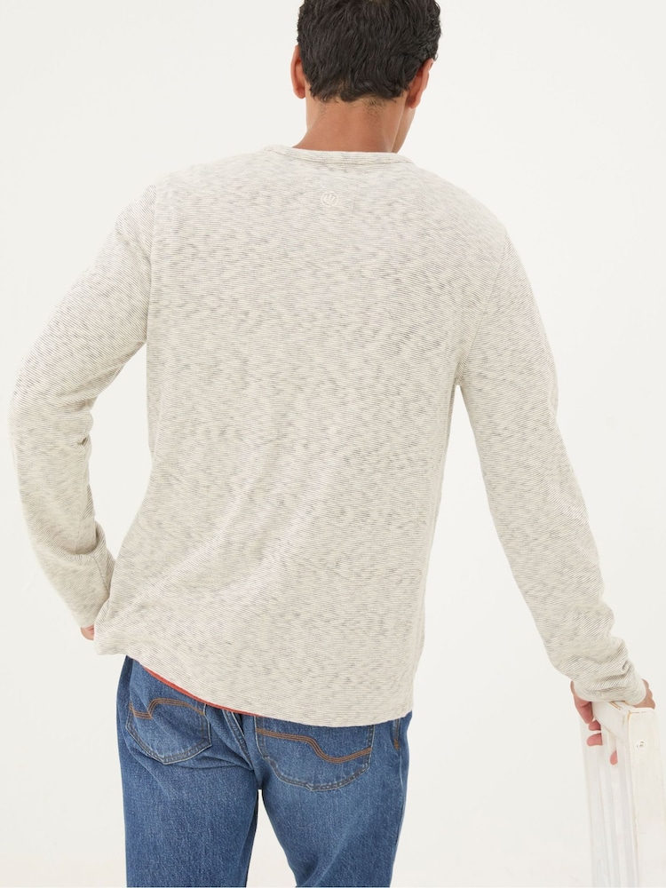 FatFace Arundel Ecru White Textured Henley T-Shirt - Image 2 of 5