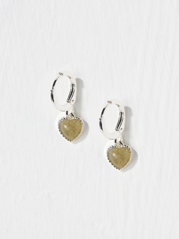 FatFace Silver Tone Heart Stone Earrings - Image 1 of 2