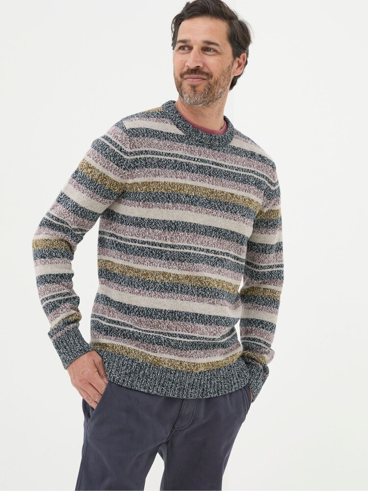 FatFace Hove Navy Blue Stripe Crew Jumper - Image 1 of 6