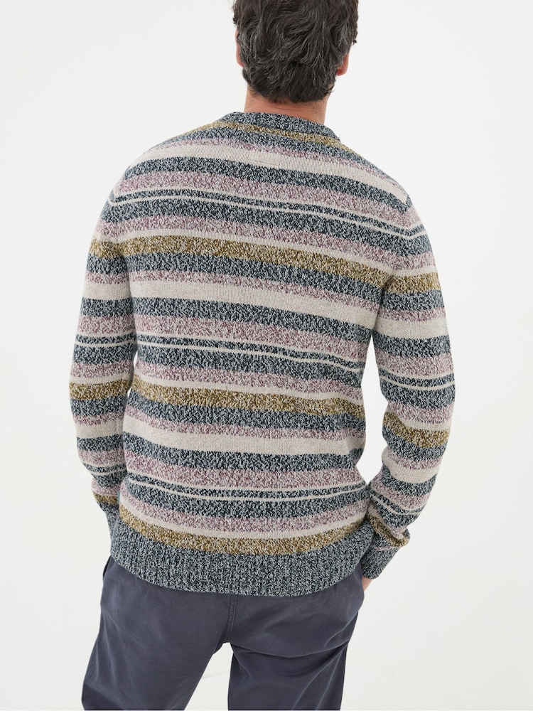 FatFace Hove Navy Blue Stripe Crew Jumper - Image 2 of 6