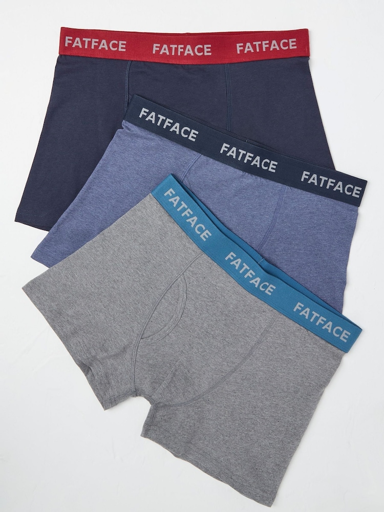 FatFace Blue/Grey Cotton Boxers 3 Pack - Image 1 of 2 FatFace Blue/Grey Cotton Boxers 3 Pack - Image 1 of 2