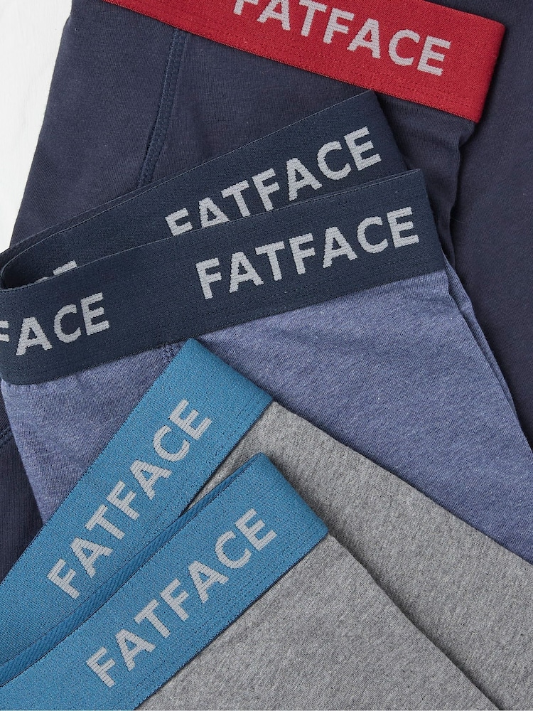 FatFace Blue/Grey Cotton Boxers 3 Pack - Image 2 of 2