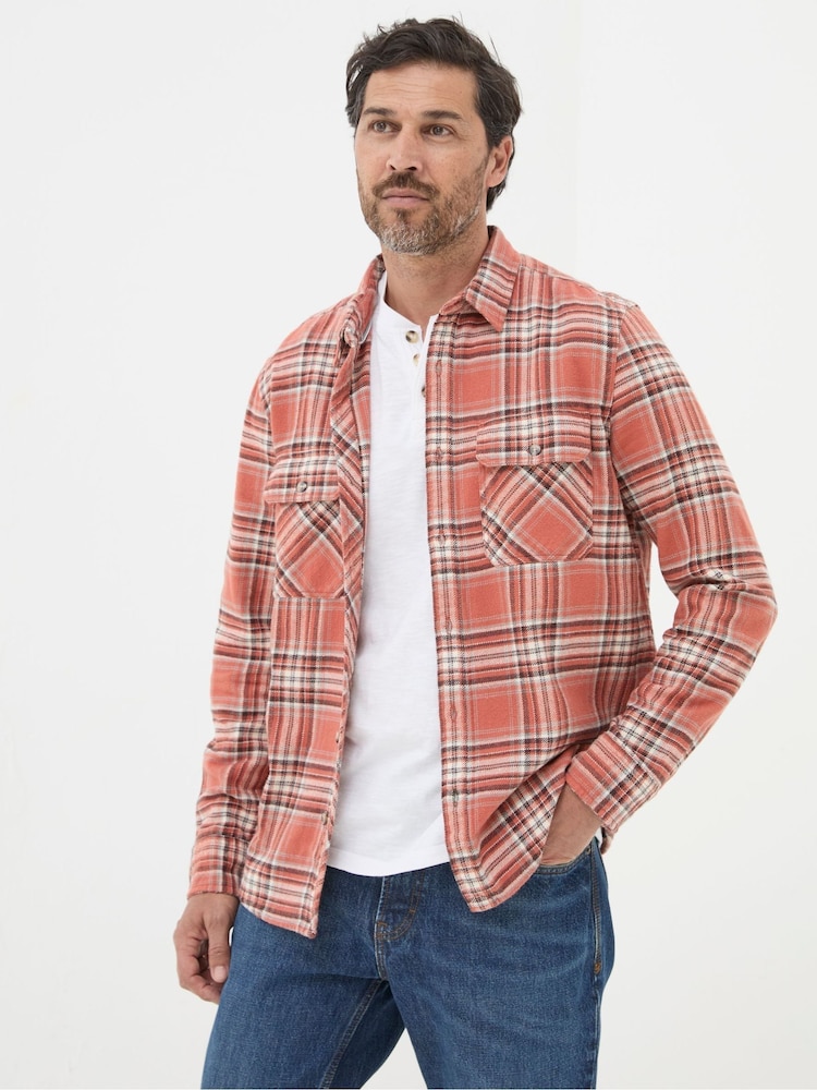 FatFace Bardon Orange 100% Cotton Long Sleeve Check Shirt - Image 1 of 5