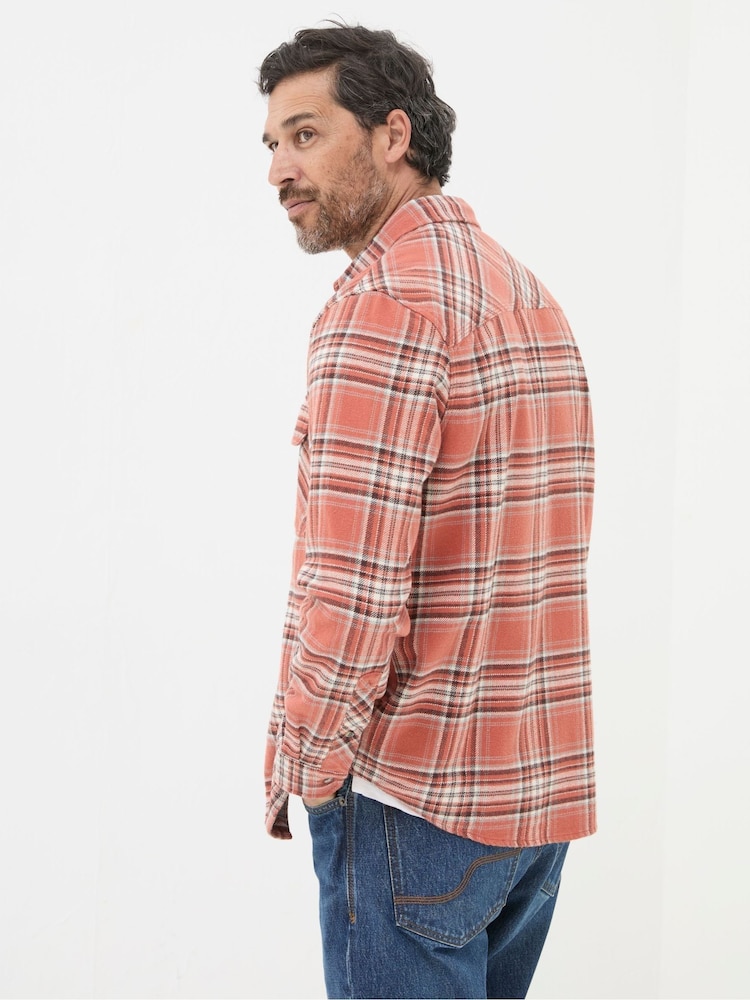 FatFace Bardon Orange 100% Cotton Long Sleeve Check Shirt - Image 2 of 5