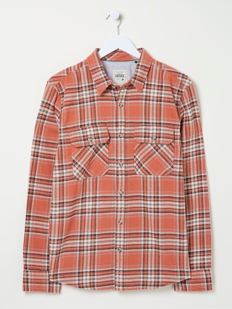 FatFace Bardon Orange 100% Cotton Long Sleeve Check Shirt - Image 5 of 5