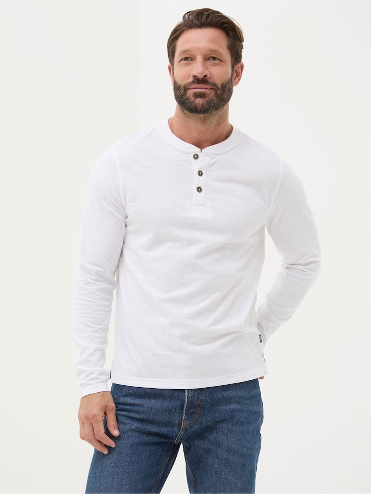 FatFace Woodside White Long Sleeve Henley T Shirt - Image 1 of 4