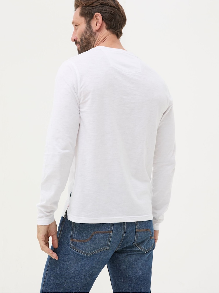 FatFace Woodside White Long Sleeve Henley T Shirt - Image 2 of 4