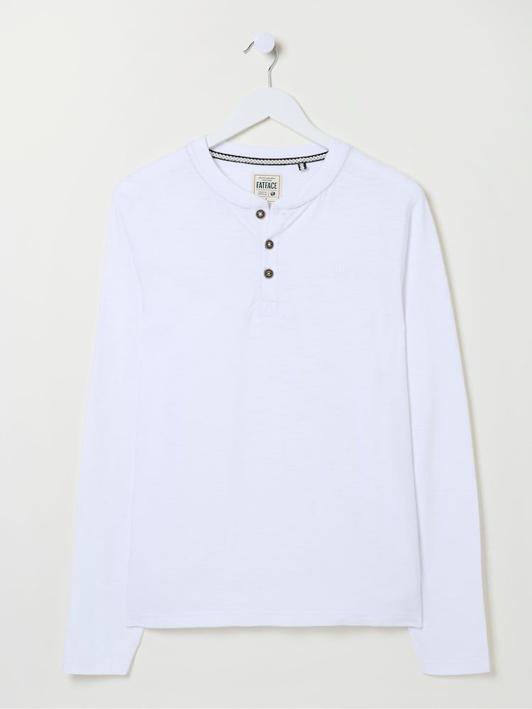 FatFace Woodside White Long Sleeve Henley T Shirt - Image 4 of 4