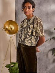 FatFace Alba Gold Foil Plisse Top - Image 2 of 6