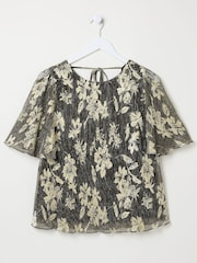 FatFace Alba Gold Foil Plisse Top - Image 6 of 6