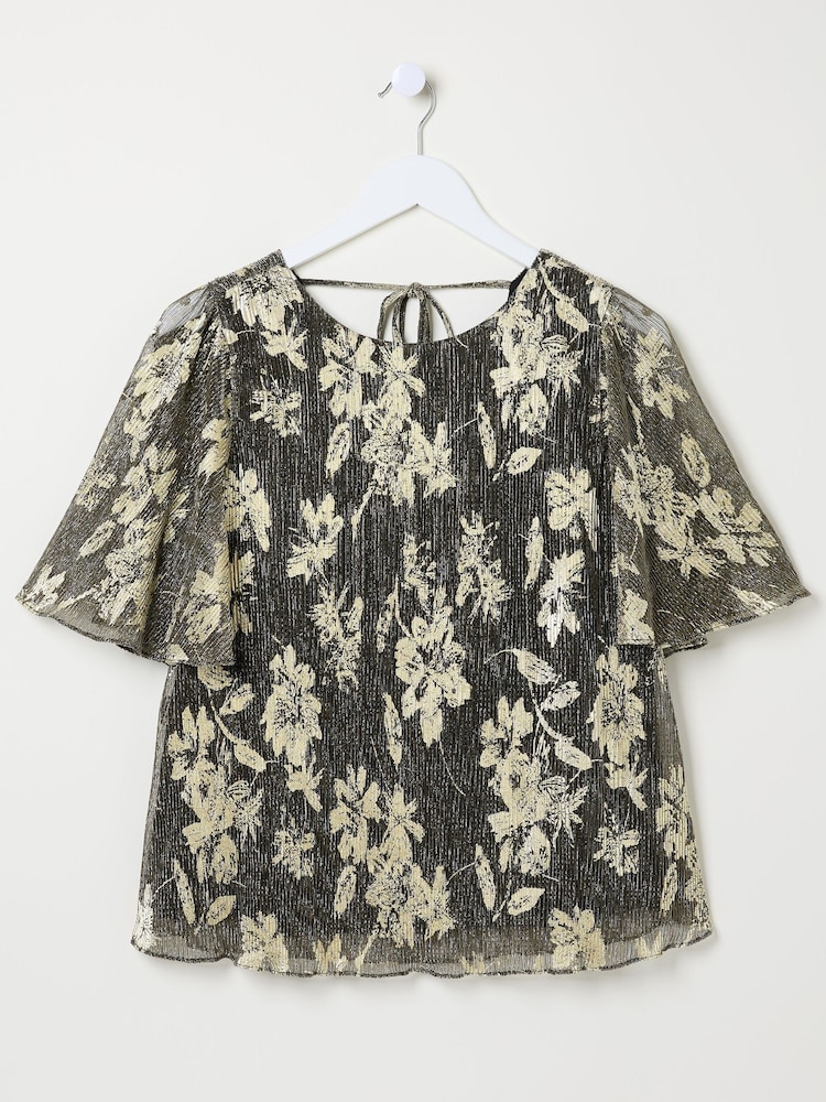 FatFace Alba Gold Foil Plisse Top - Image 6 of 6