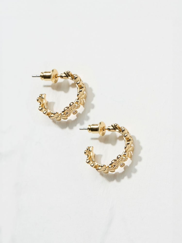FatFace Daisy Gold Tone Hoops Earrings - Image 1 of 2
