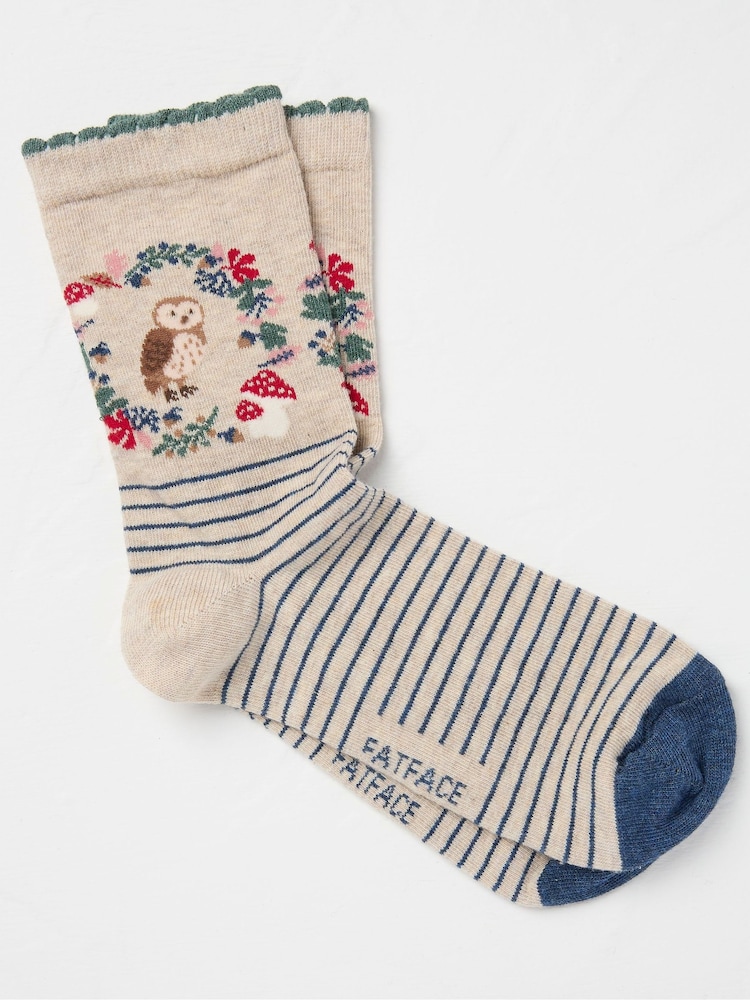 FatFace Oatmeal Owl Wreath Womens Socks 1 Pack (size 4-7) - Image 1 of 2