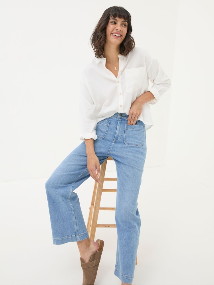 FatFace Keswick Light Vintage Blue Wide Leg Crop Jeans - Image 2 of 7