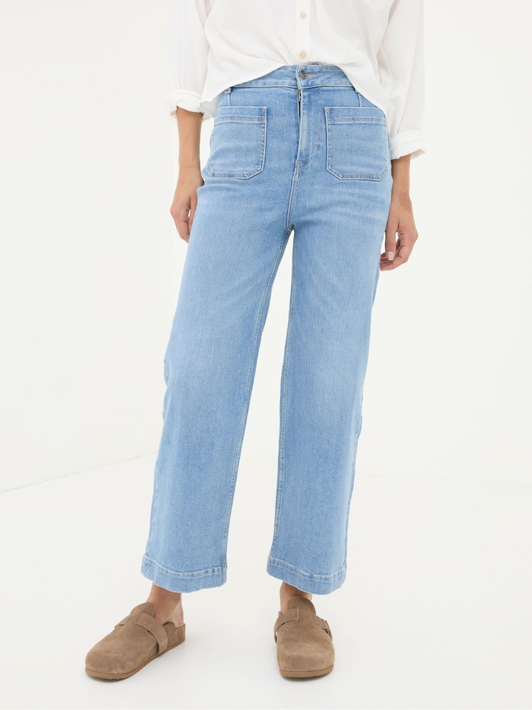 FatFace Keswick Light Vintage Blue Wide Leg Crop Jeans - Image 3 of 7