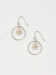 FatFace Daisy Silver Tone Drop Earrings - Image 1 of 2