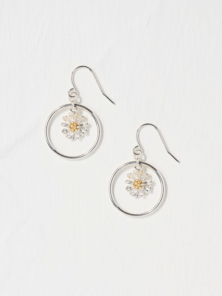 FatFace Daisy Silver Tone Drop Earrings - Image 1 of 2 FatFace Daisy Silver Tone Drop Earrings - Image 1 of 2