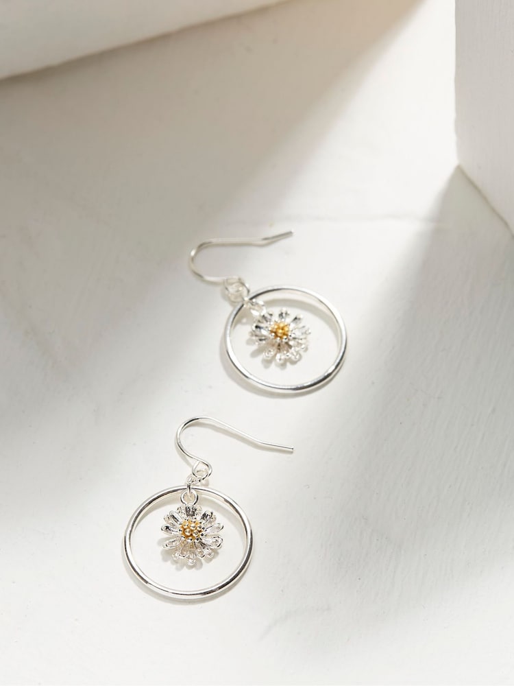 FatFace Daisy Silver Tone Drop Earrings - Image 2 of 2 FatFace Daisy Silver Tone Drop Earrings - Image 2 of 2