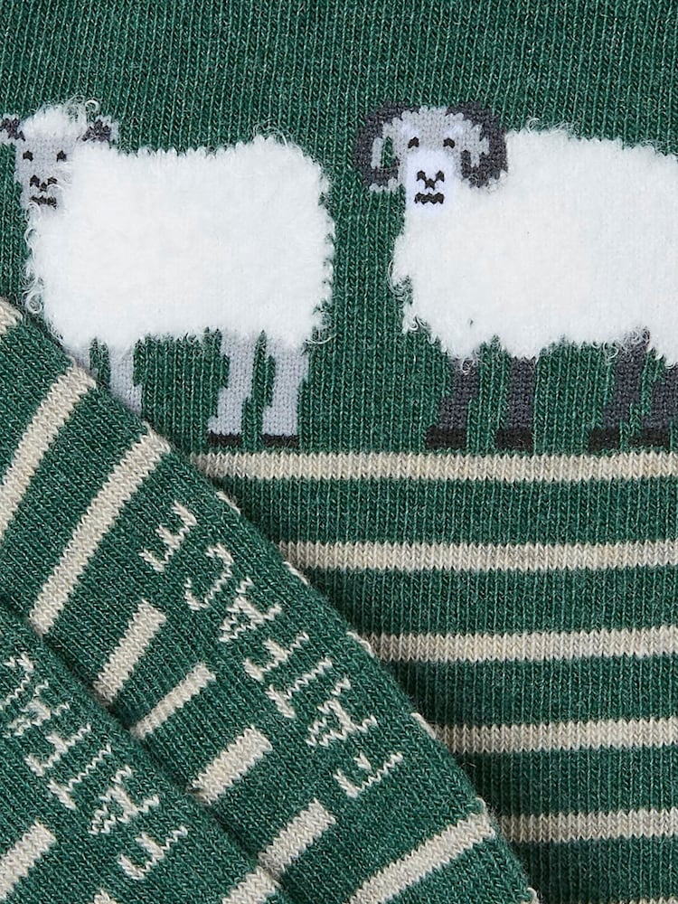 FatFace Green Sheep Men's Socks 1 Pack - Image 2 of 2 FatFace Green Sheep Men's Socks 1 Pack - Image 2 of 2