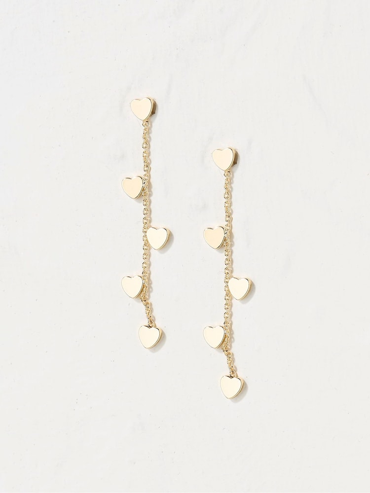 FatFace Gold Tone Heart Chain Earrings - Image 1 of 2