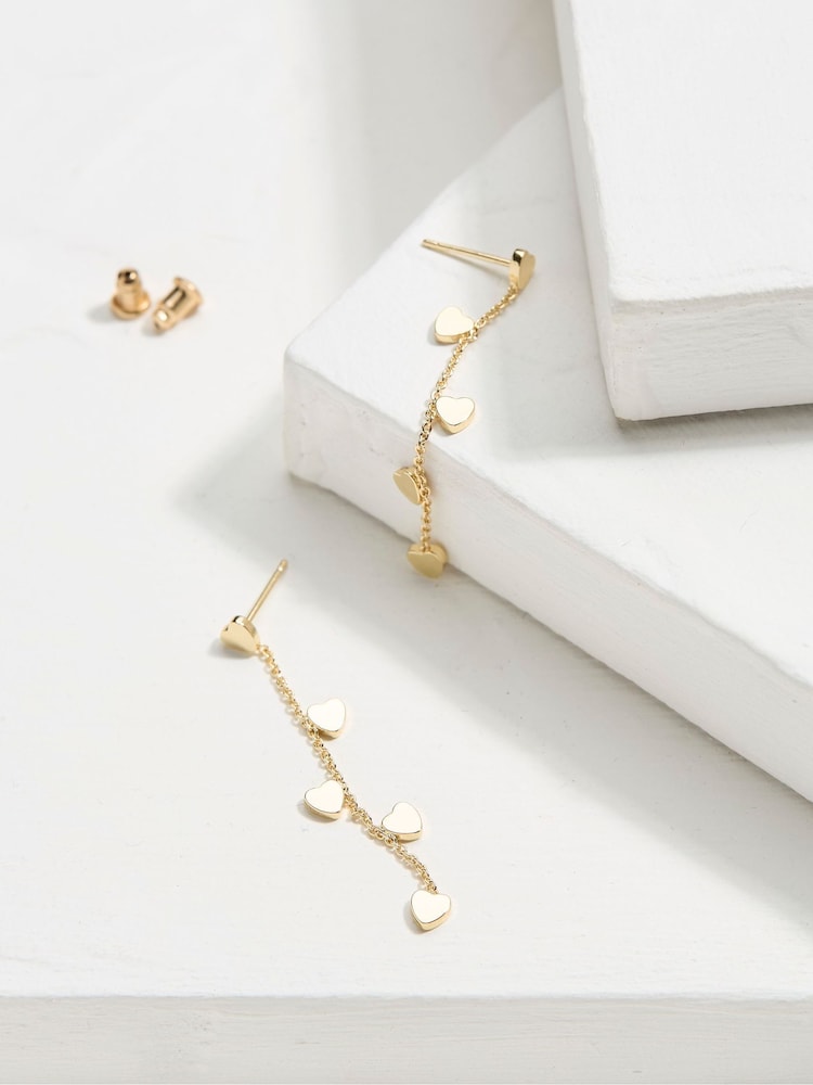 FatFace Gold Tone Heart Chain Earrings - Image 2 of 2