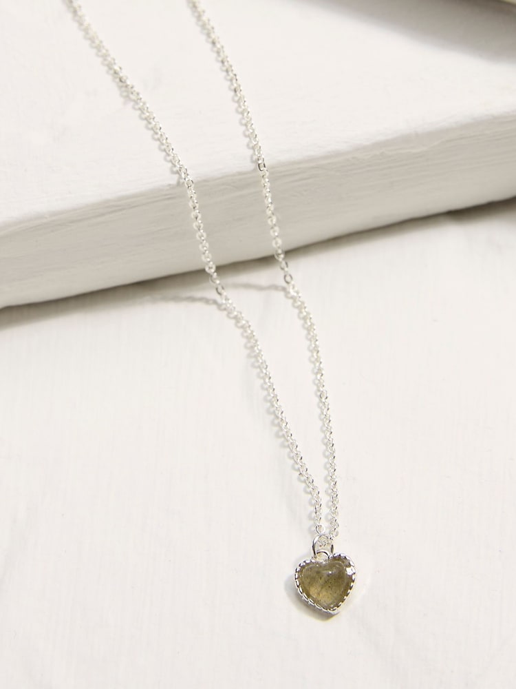FatFace Silver Tone Heart Stone Necklace - Image 2 of 2