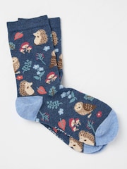 FatFace Navy Blue Floral Hedgehog Womens Socks 1 Pack (size 4-7) - Image 1 of 2