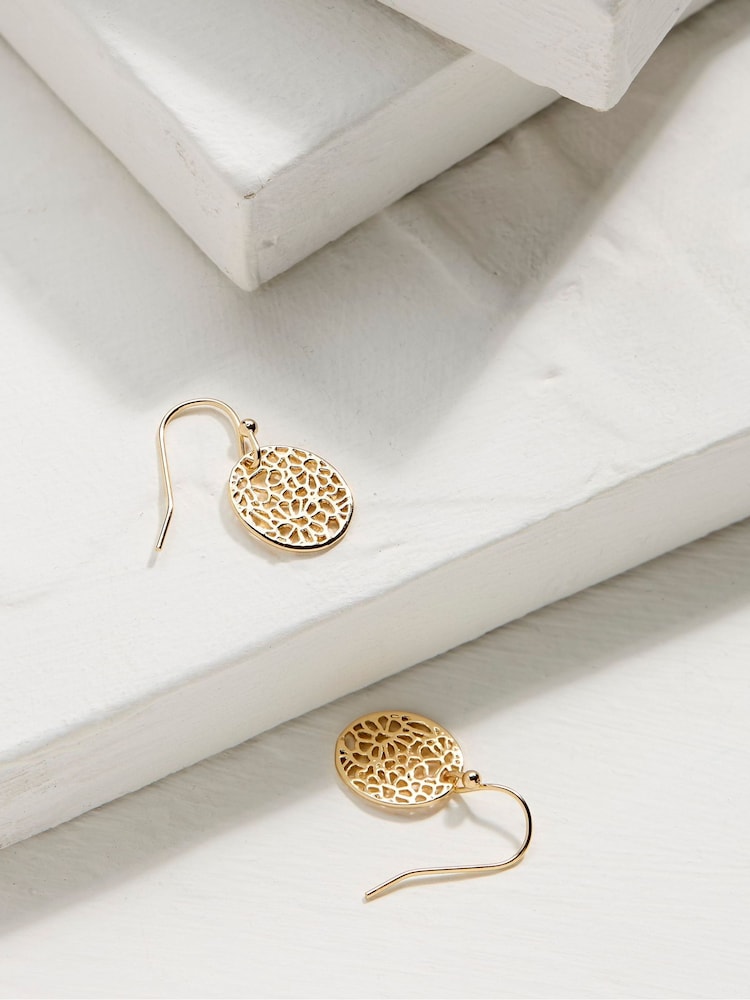 FatFace Filagree Gold Tone Drop Earrings - Image 2 of 2 FatFace Filagree Gold Tone Drop Earrings - Image 2 of 2
