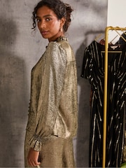 FatFace Bria Gold Bria Metallic Blouse - Image 2 of 5