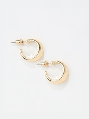 FatFace Gold Tone Textured Hoops Earrings - Image 1 of 3