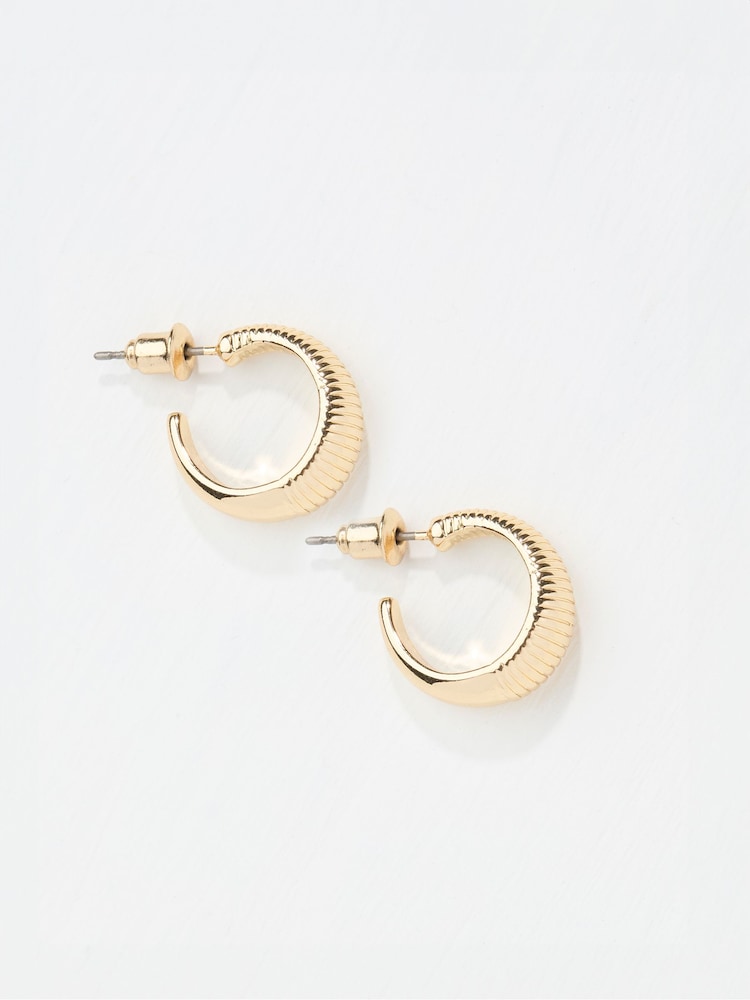 FatFace Gold Tone Textured Hoops Earrings - Image 1 of 3