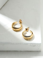 FatFace Gold Tone Textured Hoops Earrings - Image 2 of 3