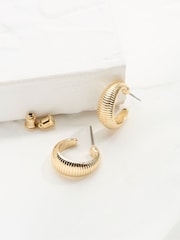 FatFace Gold Tone Textured Hoops Earrings - Image 3 of 3