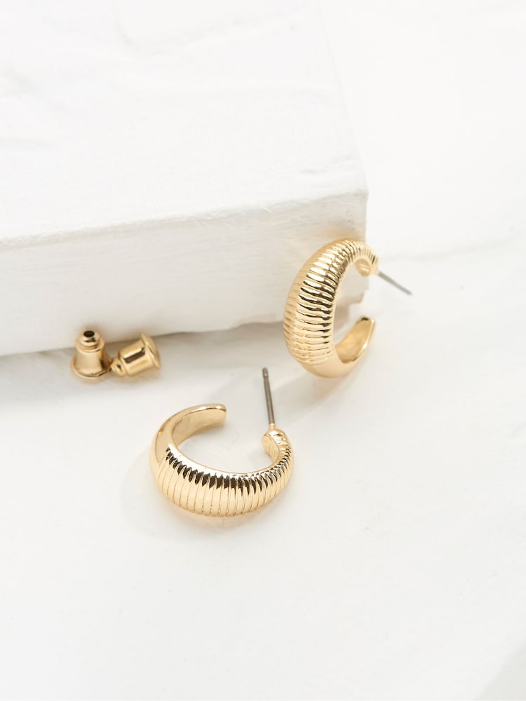 FatFace Gold Tone Textured Hoops Earrings - Image 3 of 3