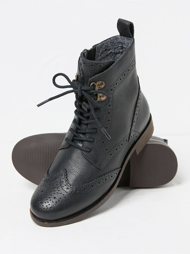 FatFace Anwen Black Brogue Ankle Boots - Image 2 of 3