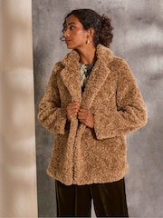 FatFace Maggie Natural Short Teddy Coat - Image 3 of 5
