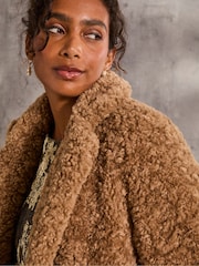 FatFace Maggie Natural Short Teddy Coat - Image 4 of 5