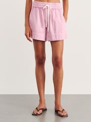 JAG Pink Loe Drawstring Mini Denim Casual Shorts - Image 1 of 5