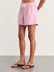 JAG Pink Loe Drawstring Mini Denim Casual Shorts - Image 2 of 5