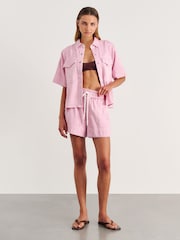 JAG Pink Loe Drawstring Mini Denim Casual Shorts - Image 3 of 5