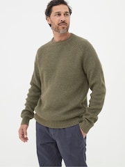 FatFace Calder Khaki Green Crew Neck Jumper - Image 1 of 5