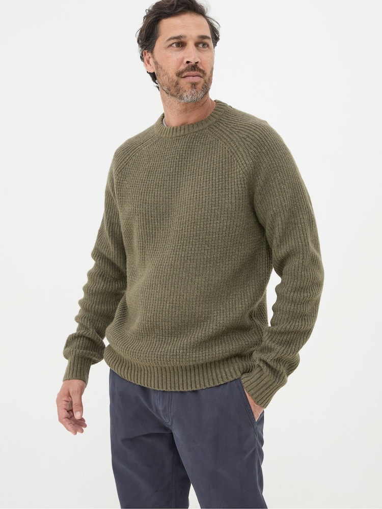 FatFace Calder Khaki Green Crew Neck Jumper - Image 1 of 5