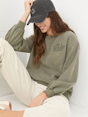 FatFace Alex Green Khaki Graphic Pocket Sweat Top - Image 4 of 6
