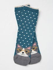 FatFace Green Cat Women's Toe Socks 1 Pack (size 4-7) - Image 1 of 2