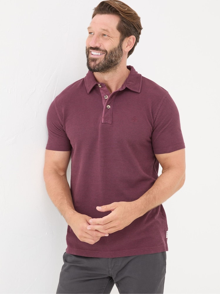 FatFace Burgundy Red Fine Stripe Polo Shirt - Image 1 of 5