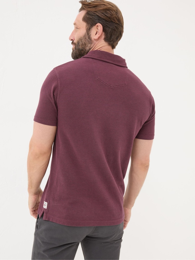 FatFace Burgundy Red Fine Stripe Polo Shirt - Image 2 of 5 FatFace Burgundy Red Fine Stripe Polo Shirt - Image 2 of 5