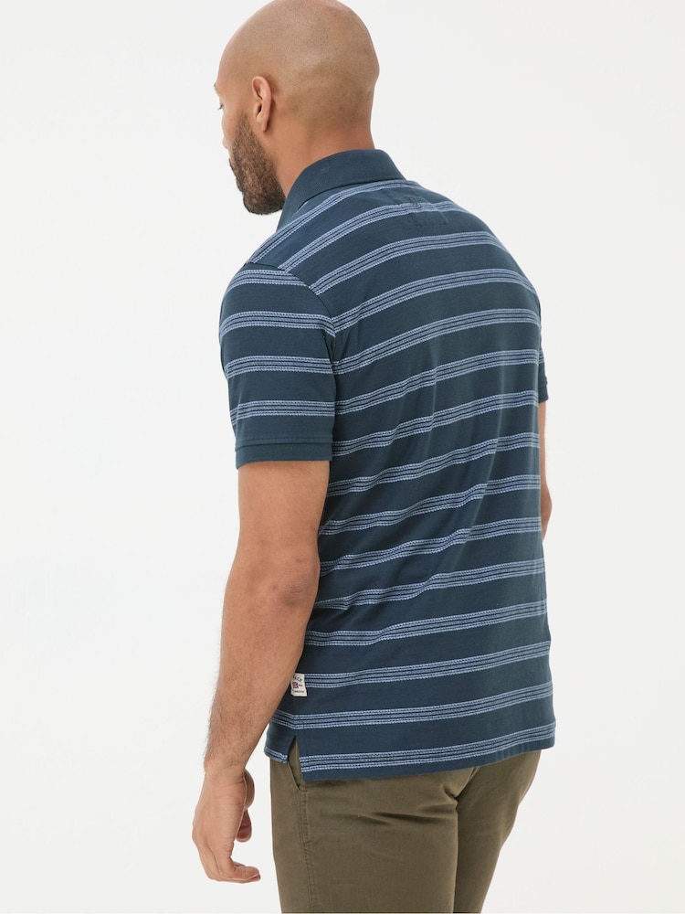 FatFace Harris Blue Stripe Polo Shirt - Image 2 of 5 FatFace Harris Blue Stripe Polo Shirt - Image 2 of 5