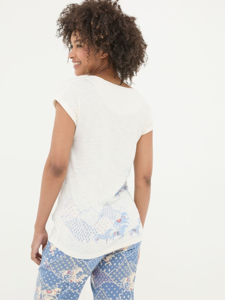 FatFace Horse Print Cream Graphic Pyjama Top - Image 2 of 5
